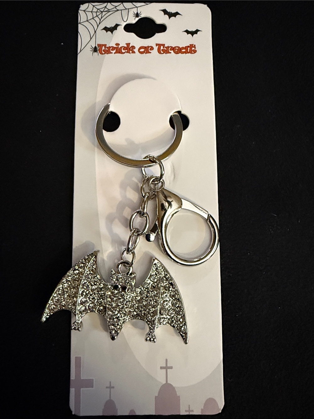Silver Rhinestone Bat Keychain/Bag Charm